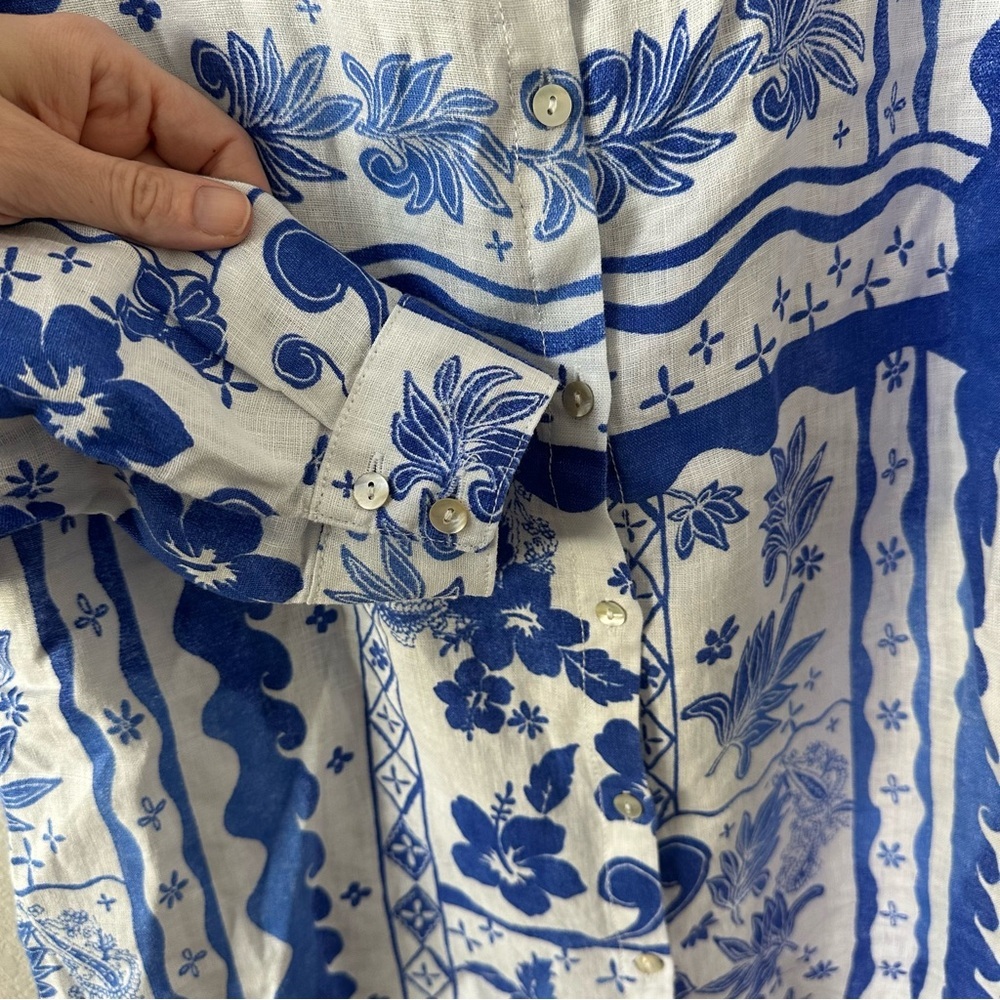 JOIE Blue and White Floral Paisley Linen Two-Piece Set SZ S - Picture 3 of 6